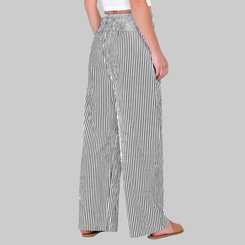 Nova Pantaloni Palazzo Donna – Modello a Vita Alta con Fantasia Righe e Tasche
