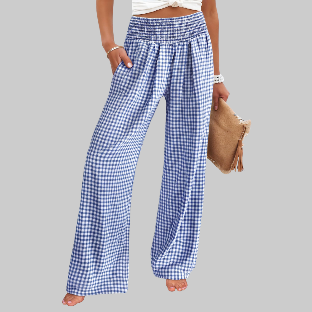 Nova Pantaloni Palazzo Donna – Modello a Vita Alta con Fantasia Righe e Tasche
