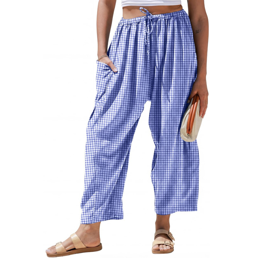 Vivian Pantaloni in Lino Donna – Modello Harem Wide Leg con Coulisse e Tasche