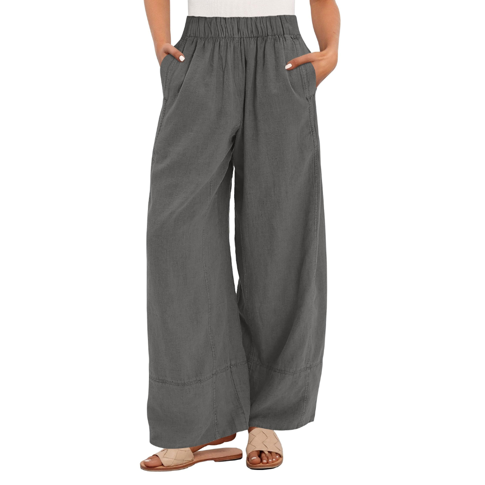 Aurora Pantaloni in Lino Donna – Modello Wide Leg con Vita Elastica e Tasche