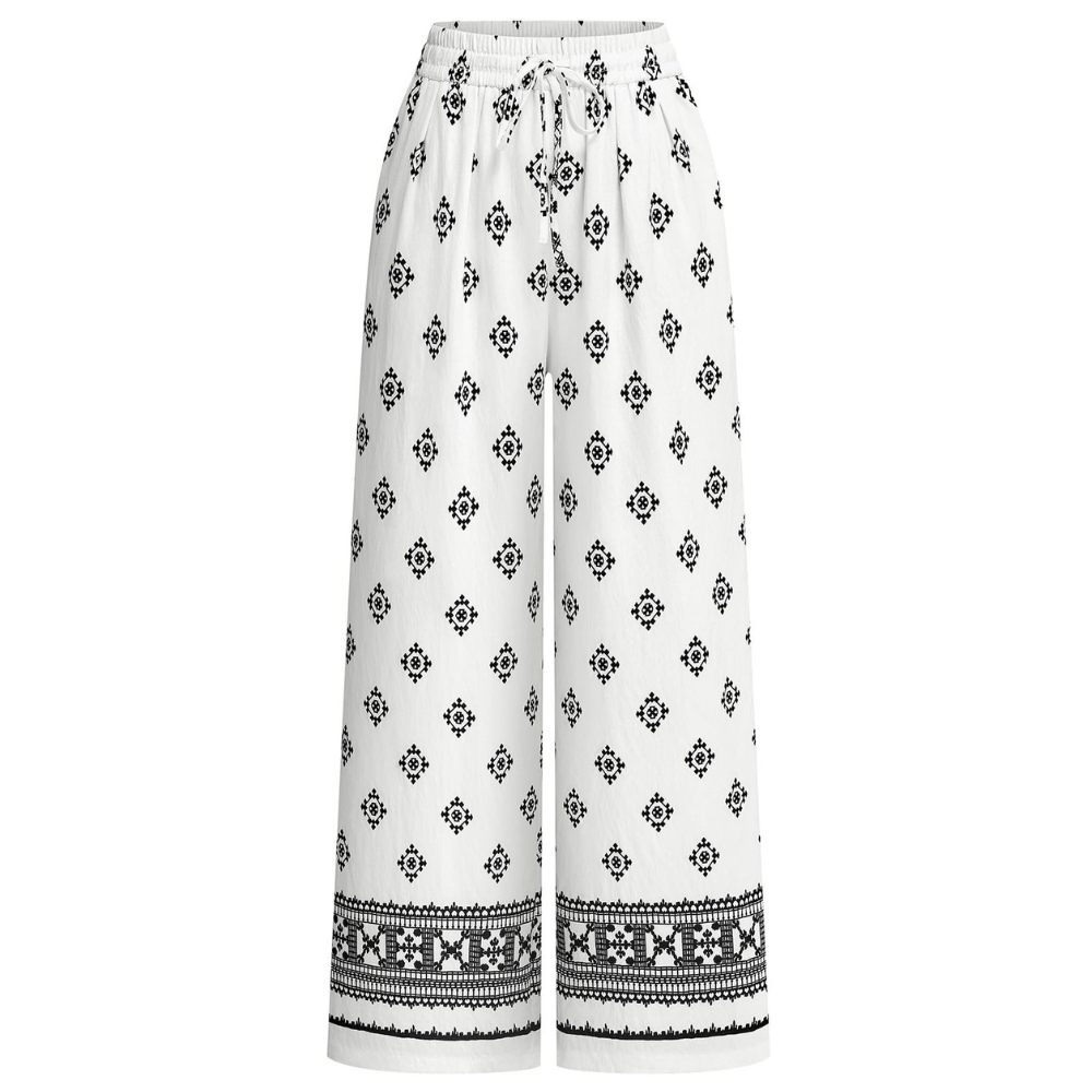 Juliette Pantaloni Palazzo Donna – Modello Floreale a Vita Alta con Tasche