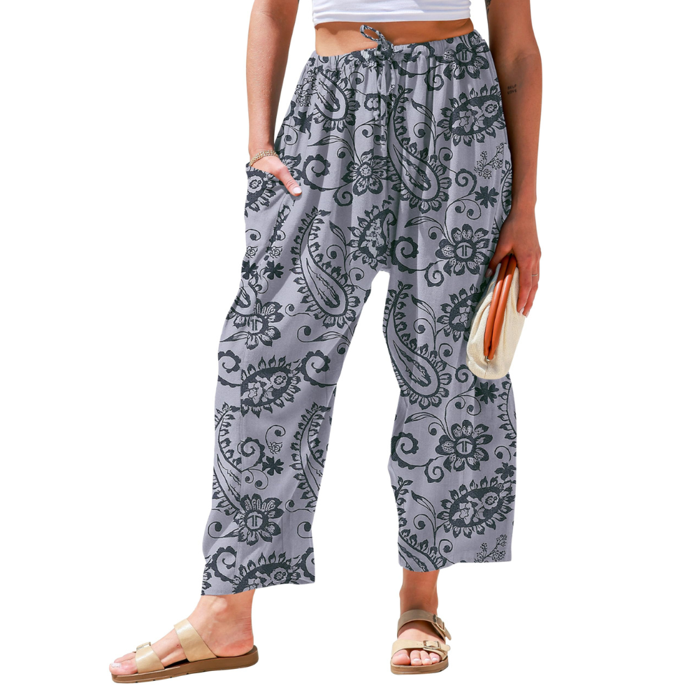 Daphne Pantaloni in Lino Donna – Modello Harem Wide Leg con Coulisse e Tasche
