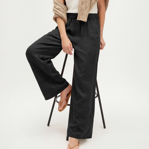 Aurora Pantalones de Lino para Mujer – Modelo Wide Leg con Cintura Elástica y Bolsillos