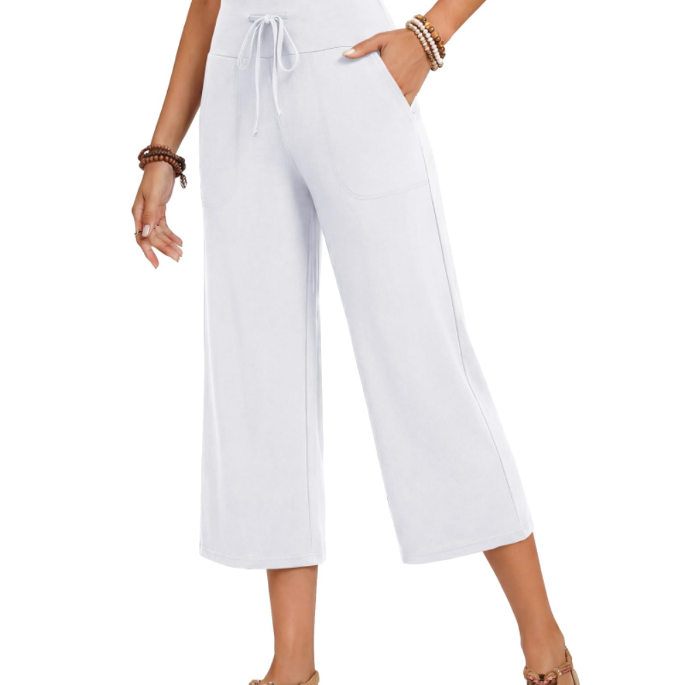 Aria Pantaloni Capri Donna – Modello Palazzo a Vita Alta con Coulisse e Tasche