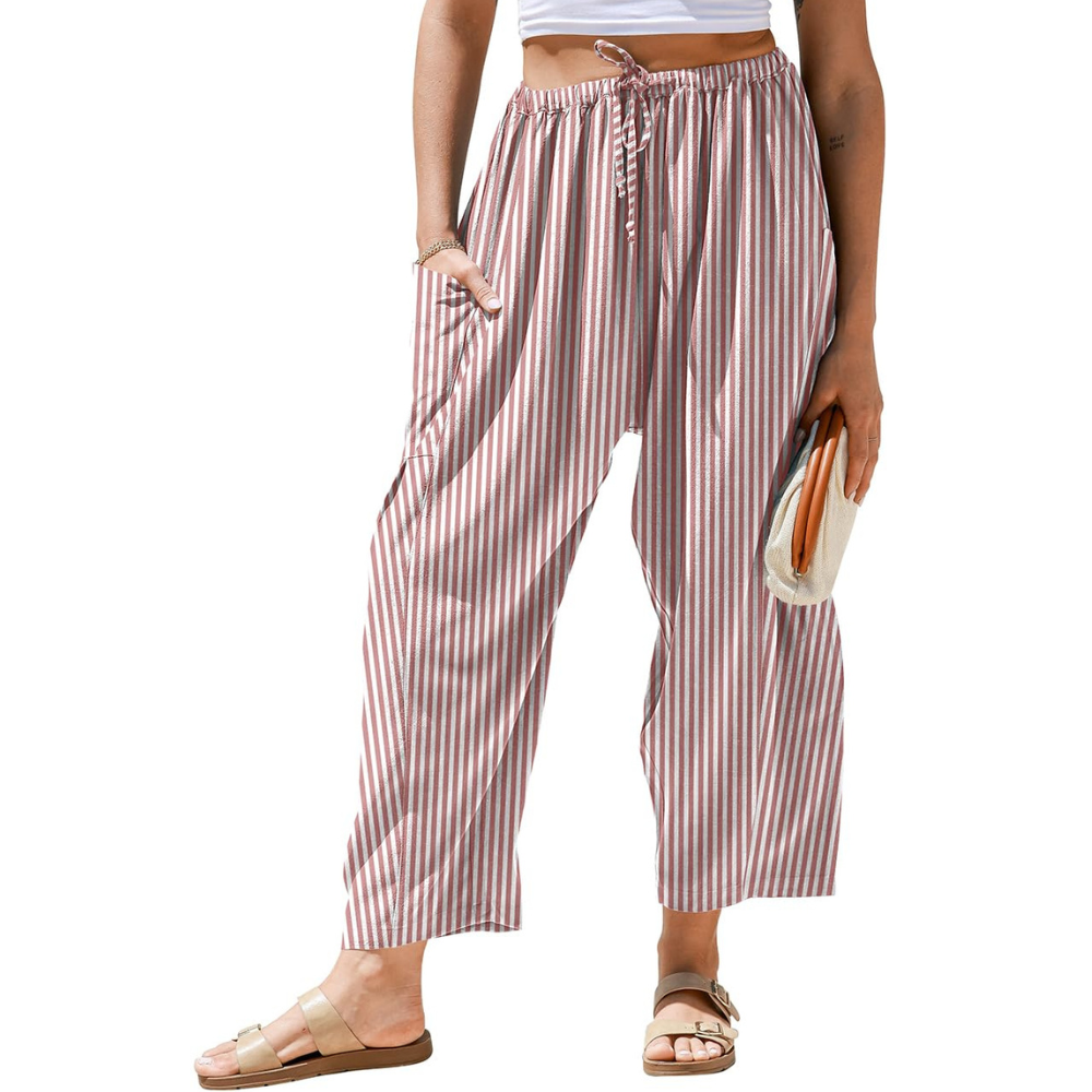 Vivian Pantaloni in Lino Donna – Modello Harem Wide Leg con Coulisse e Tasche