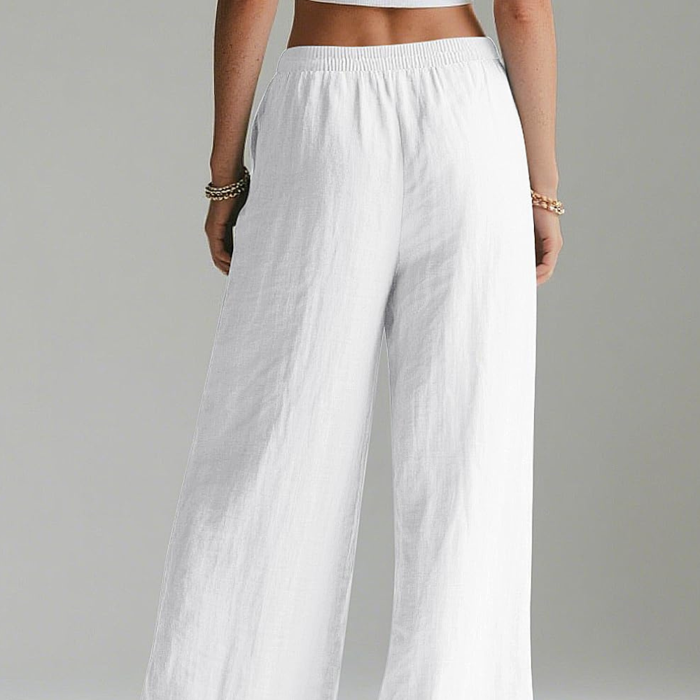 Bianca Women's Linen Pants – Wide Leg Palazzo Style with Elastic Waist and Pockets