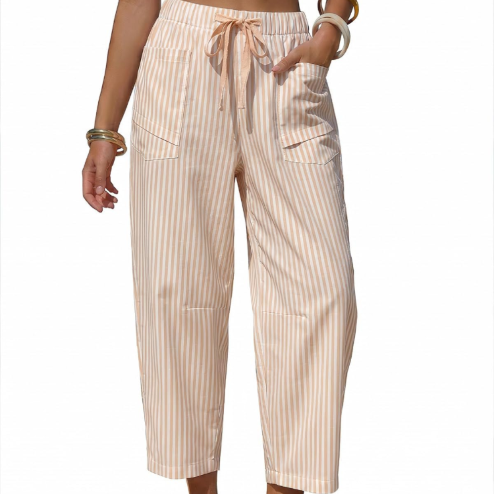Eleanor Pantaloni Capri Donna – Modello Barrel a Righe con Coulisse e Tasche
