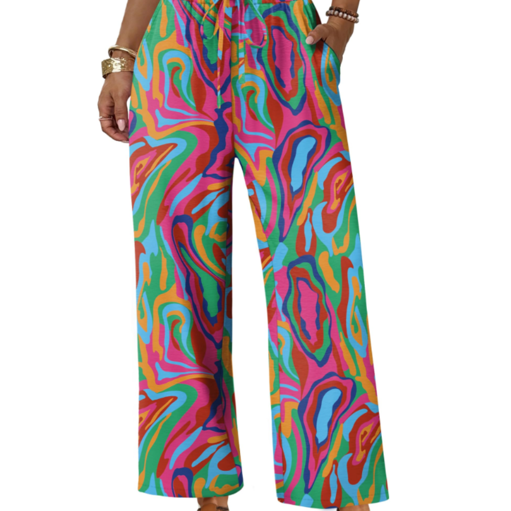 Katherine Pantalon Palazzo Femme – Modèle Jambe Large avec Cordon de Serrage et Poches