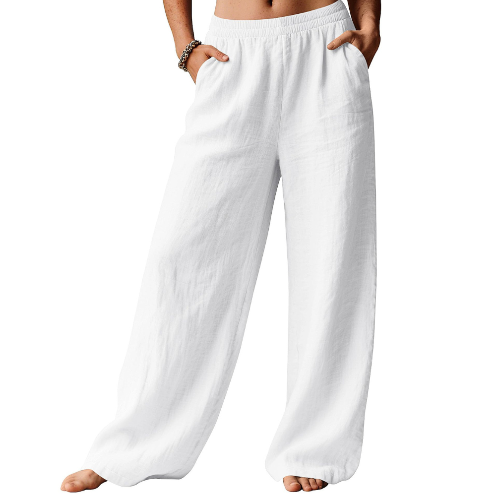 Bianca Women's Linen Pants – Wide Leg Palazzo Style with Elastic Waist and Pockets