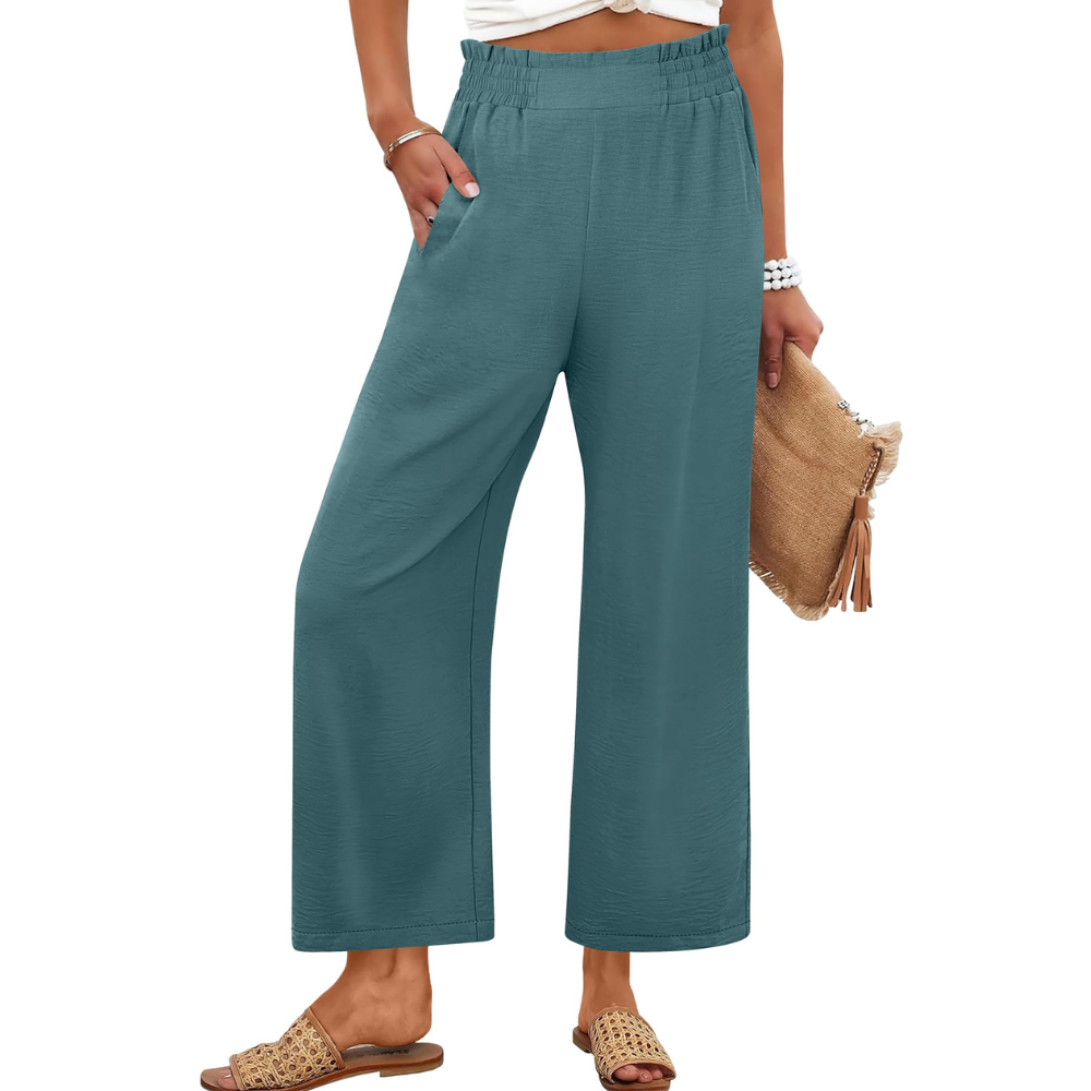 Georgia Pantaloni Palazzo Donna – Modello Cropped a Vita Alta con Tasche