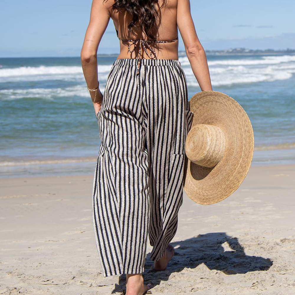 Daphne Pantalon en Lin Femme – Modèle Harem à Jambe Large avec Cordon de Serrage et Poches