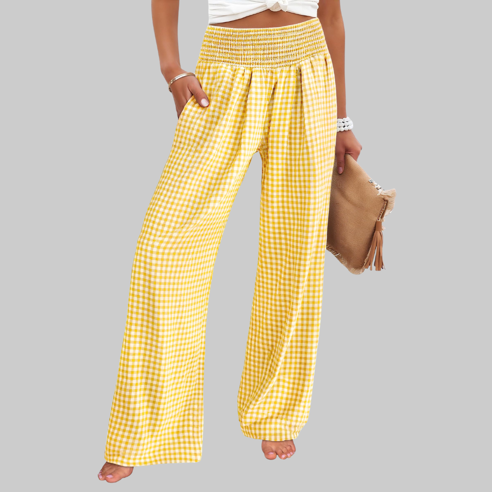 Nova Pantaloni Palazzo Donna – Modello a Vita Alta con Fantasia Righe e Tasche