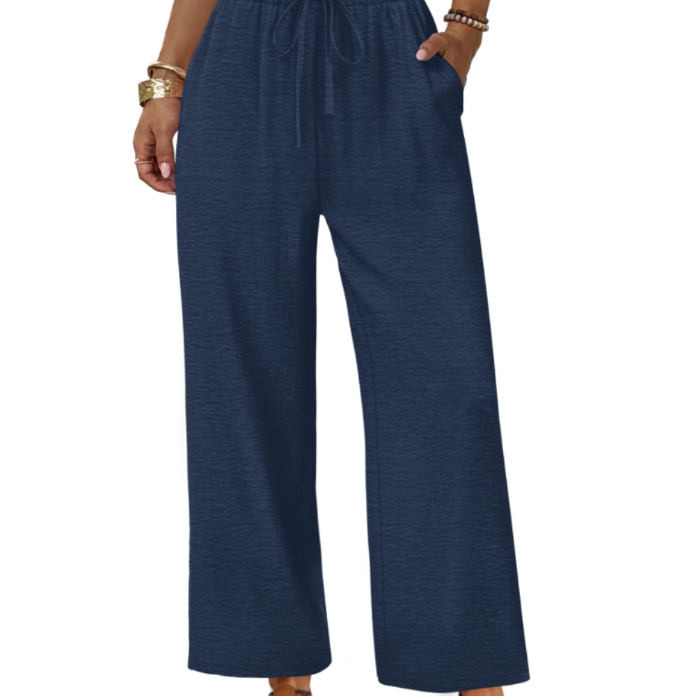 Katherine Pantalon Palazzo Femme – Modèle Jambe Large avec Cordon de Serrage et Poches