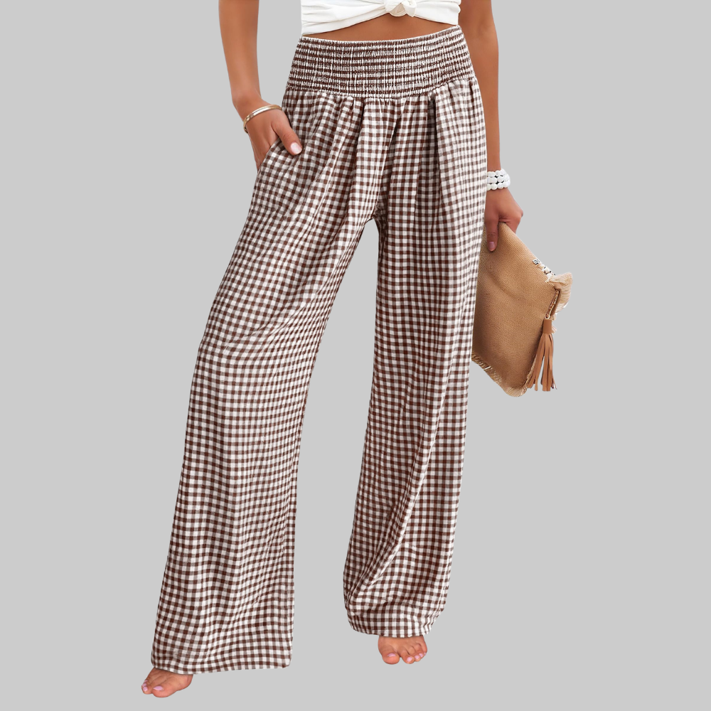 Nova Pantaloni Palazzo Donna – Modello a Vita Alta con Fantasia Righe e Tasche