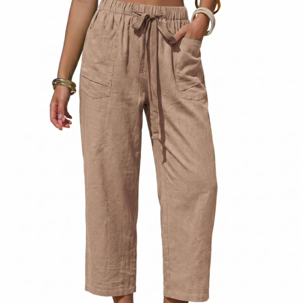 Eleanor Pantaloni Capri Donna – Modello Barrel a Righe con Coulisse e Tasche