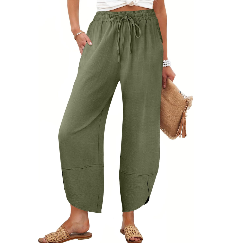 Serena Pantaloni Capri Donna – Modello Wide Leg in Rayon e Lino con Tasche