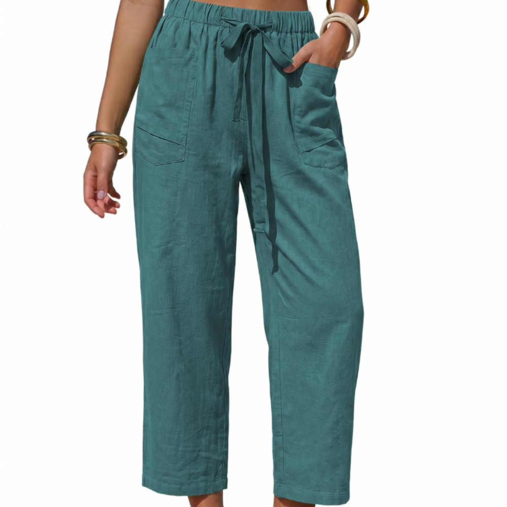 Eleanor Pantaloni Capri Donna – Modello Barrel a Righe con Coulisse e Tasche