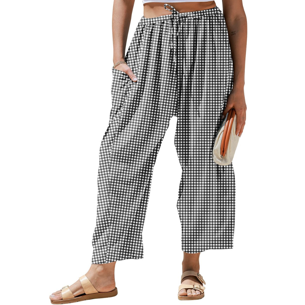 Vivian Pantalon en lin pour femme – Modèle Harem à jambes larges avec cordon de serrage et poches