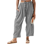 Vivian Pantalon en lin pour femme – Modèle Harem à jambes larges avec cordon de serrage et poches