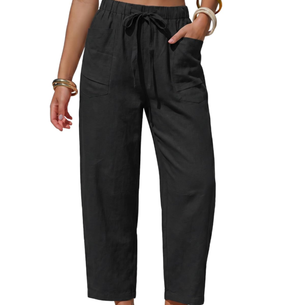 Eleanor Pantaloni Capri Donna – Modello Barrel a Righe con Coulisse e Tasche