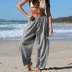 Vivian Pantalon en lin pour femme – Modèle Harem à jambes larges avec cordon de serrage et poches