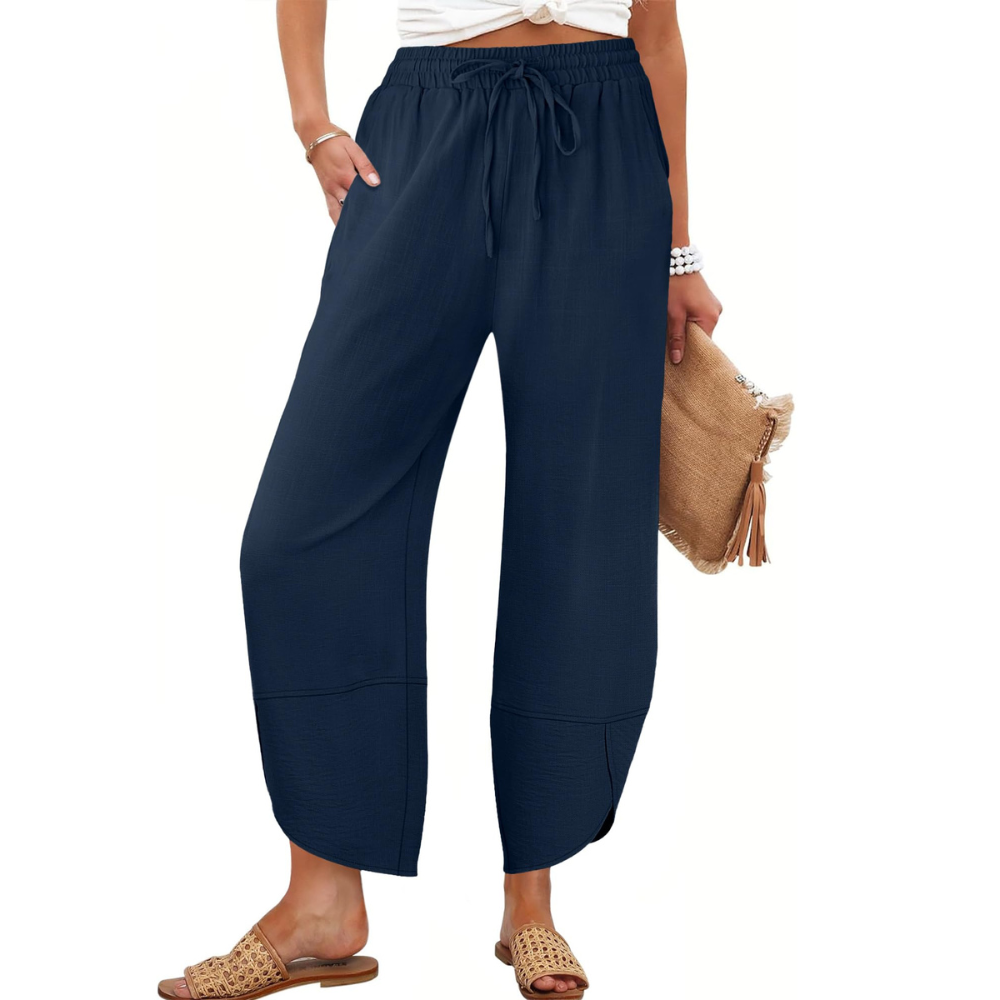 Serena Pantaloni Capri Donna – Modello Wide Leg in Rayon e Lino con Tasche