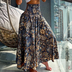 Thea Pantaloni Palazzo Donna – Modello Boho Floreale a Vita Alta