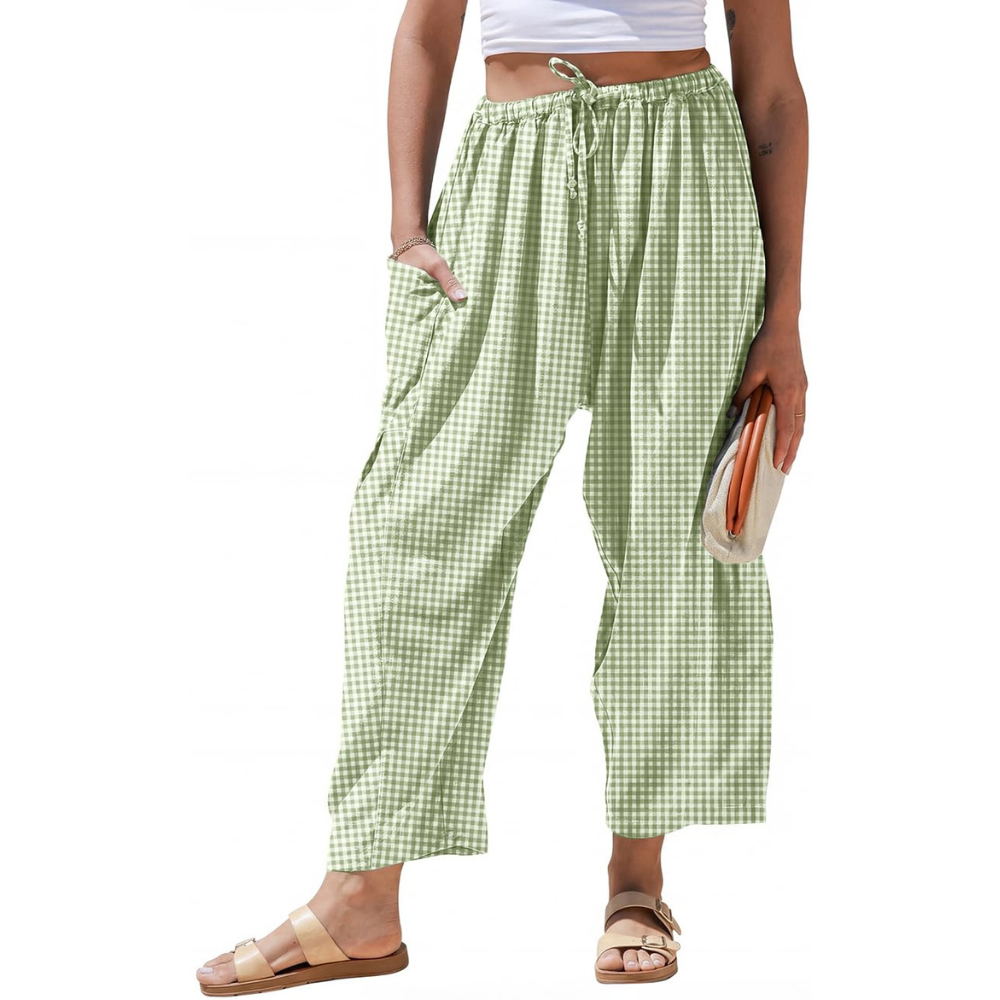 Vivian Pantaloni in Lino Donna – Modello Harem Wide Leg con Coulisse e Tasche