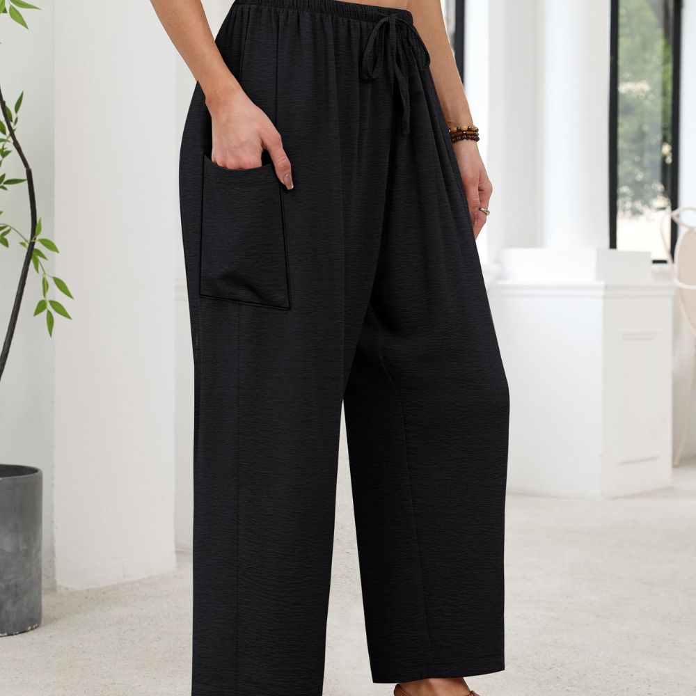Freya Pantalon Palazzo Femme – Modèle Barrel Jambe Large avec Cordon de Serrage et Poches
