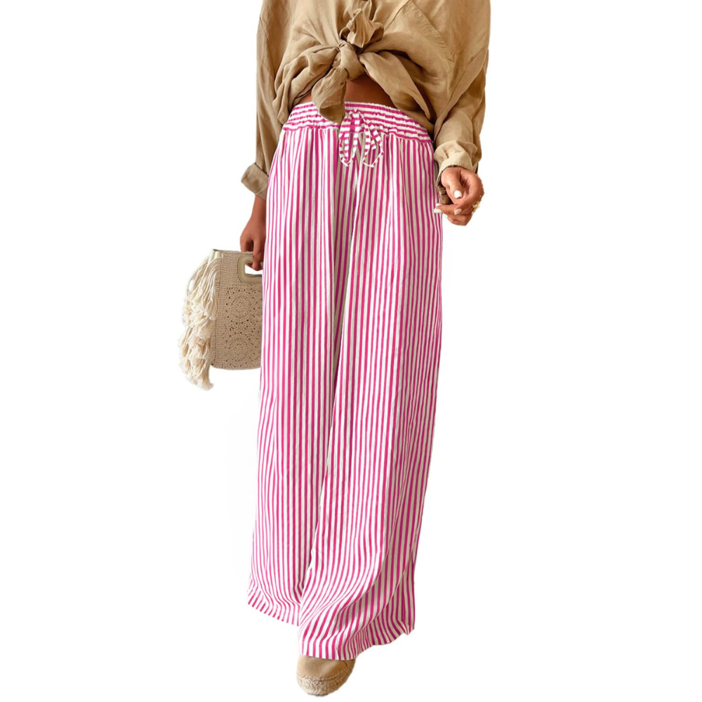 Peper Pantaloni Wide Leg Donna – Modello a Righe con Coulisse e Tasche