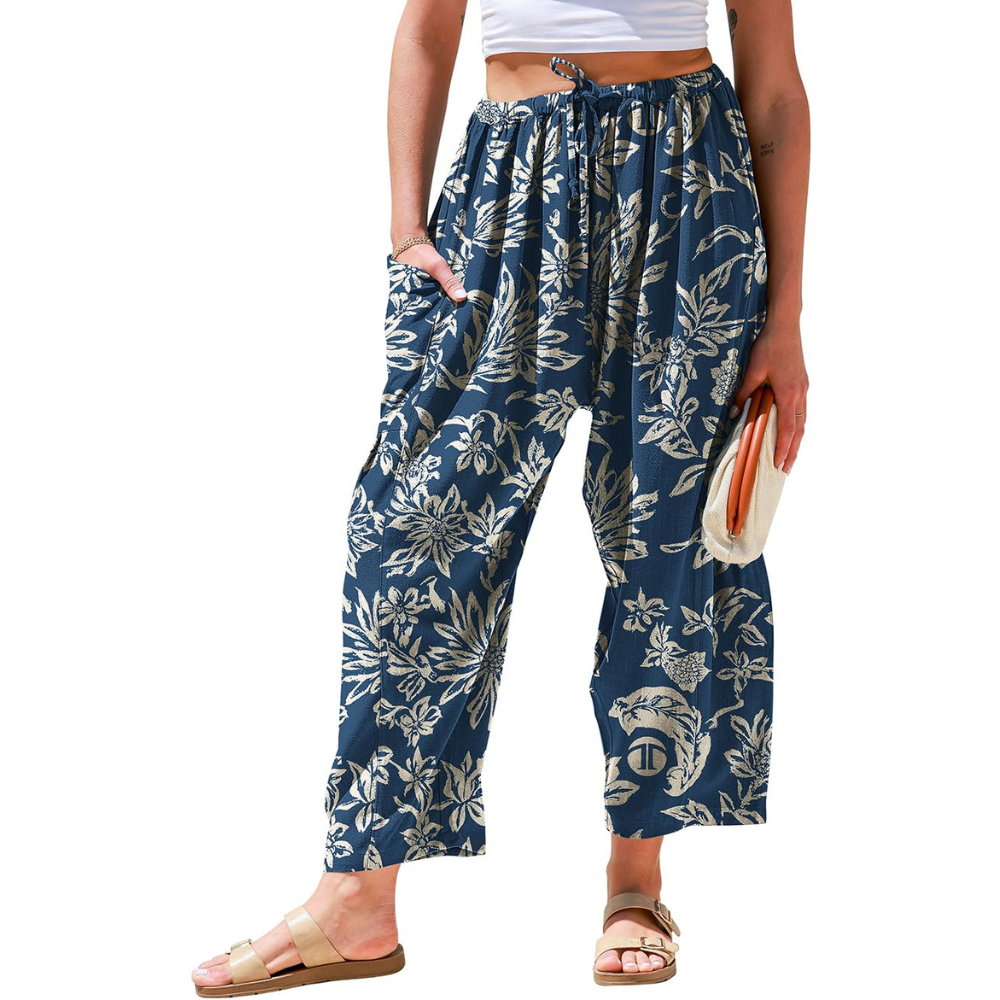 Daphne Pantaloni in Lino Donna – Modello Harem Wide Leg con Coulisse e Tasche