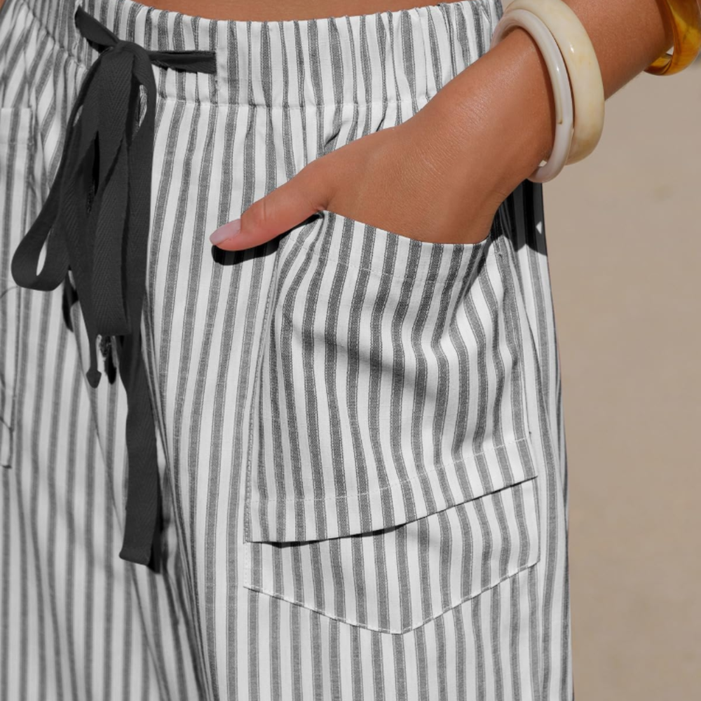 Eleanor Pantaloni Capri Donna – Modello Barrel a Righe con Coulisse e Tasche