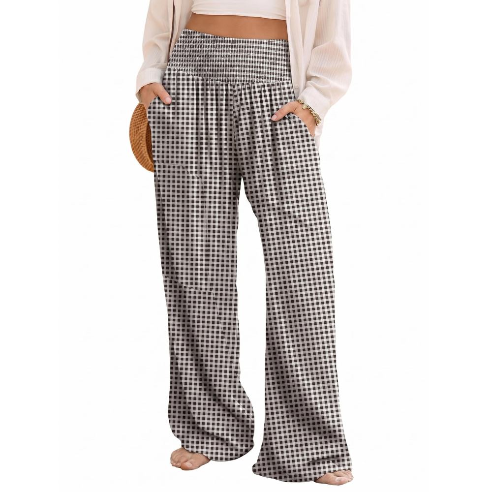 Rebecca Pantaloni Palazzo Donna – Modello Boho Floreale a Vita Smock con Tasche