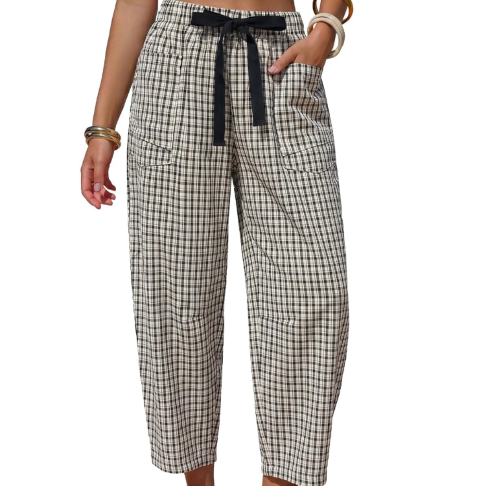 Eleanor Pantaloni Capri Donna – Modello Barrel a Righe con Coulisse e Tasche