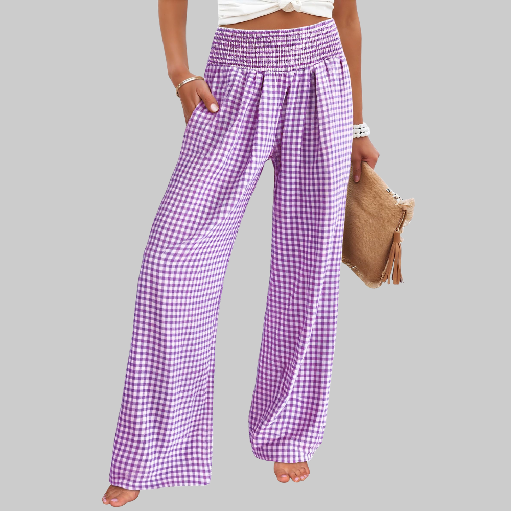 Nova Pantaloni Palazzo Donna – Modello a Vita Alta con Fantasia Righe e Tasche