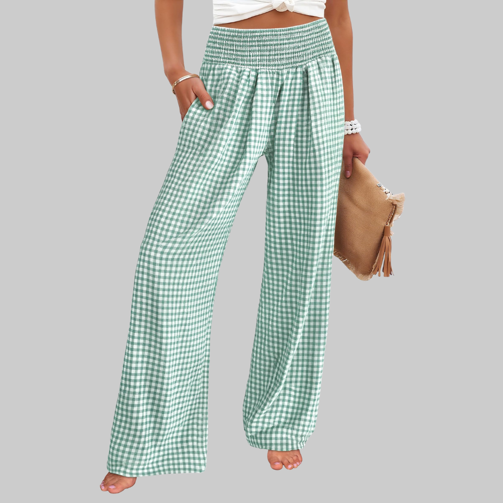 Nova Pantaloni Palazzo Donna – Modello a Vita Alta con Fantasia Righe e Tasche
