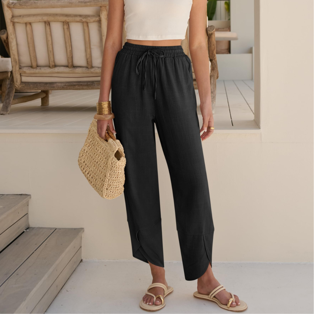 Serena Pantaloni Capri Donna – Modello Wide Leg in Rayon e Lino con Tasche