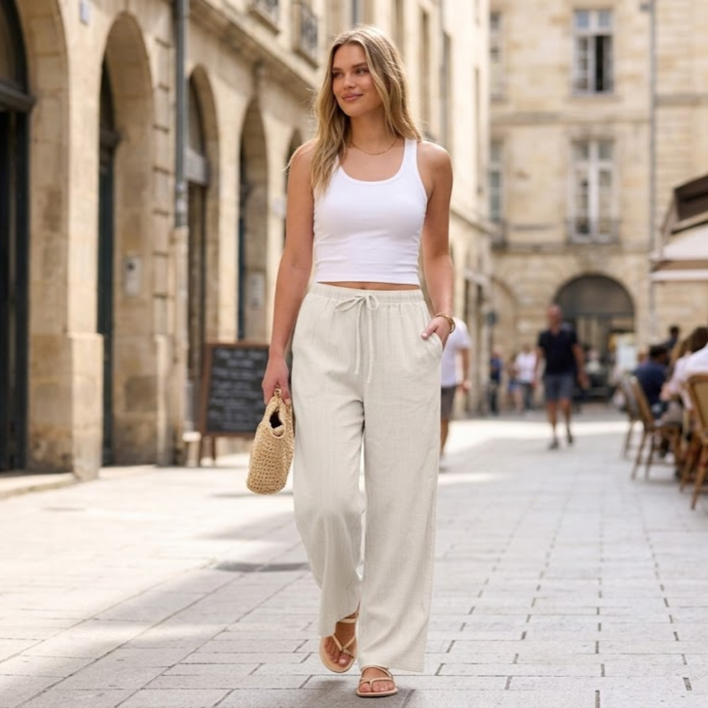 Evelyn Pantaloni Palazzo Donna – Modello Estivo a Gamba Ampia con Coulisse e Tasche
