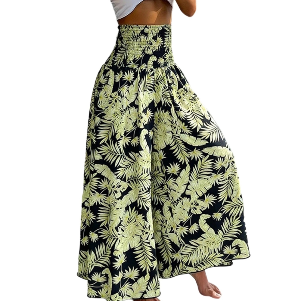 Thea Pantaloni Palazzo Donna – Modello Boho Floreale a Vita Alta