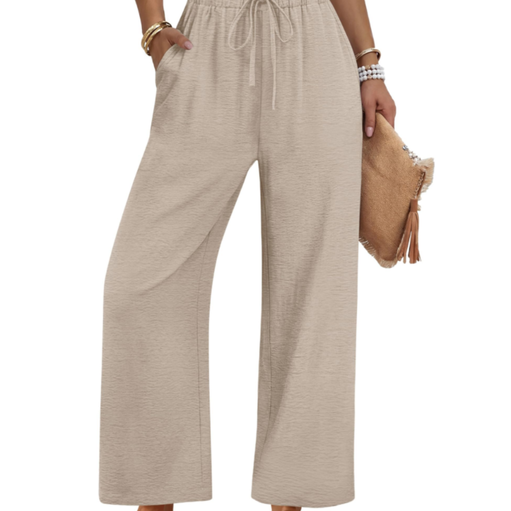 Katherine Pantalon Palazzo Femme – Modèle Jambe Large avec Cordon de Serrage et Poches