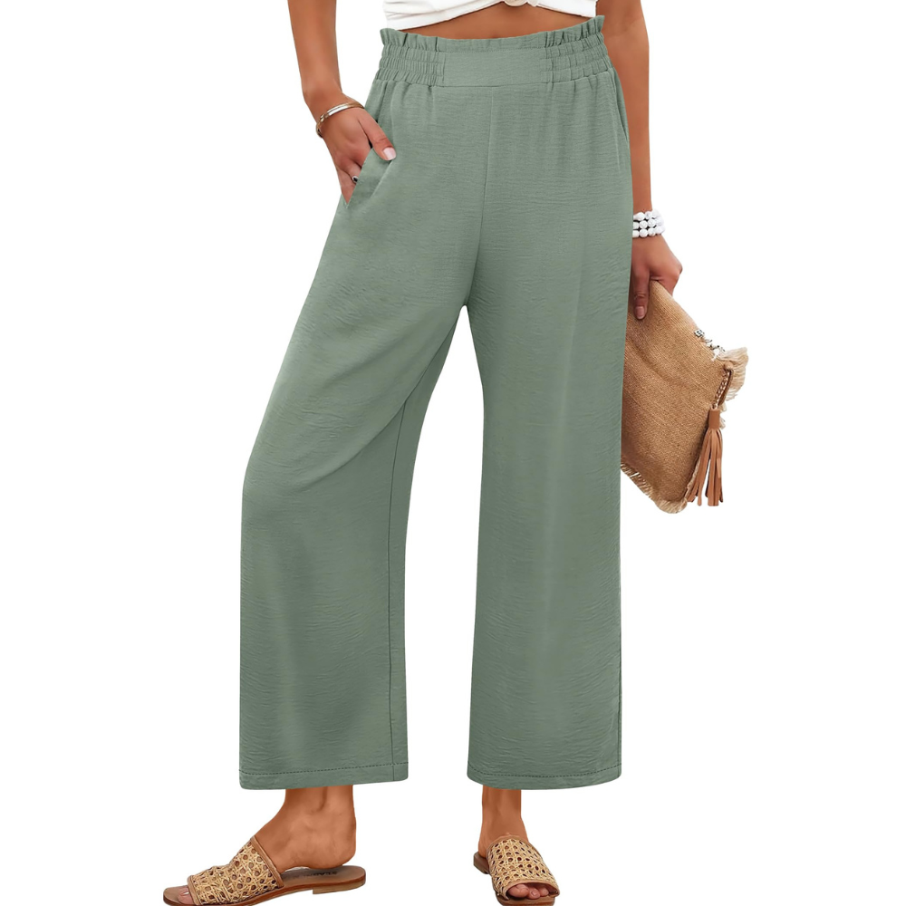Georgia Pantaloni Palazzo Donna – Modello Cropped a Vita Alta con Tasche