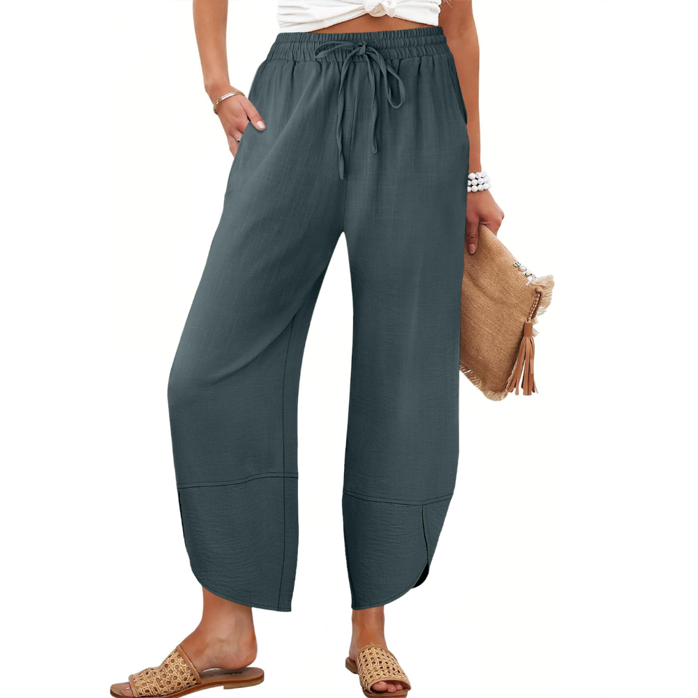 Serena Pantaloni Capri Donna – Modello Wide Leg in Rayon e Lino con Tasche