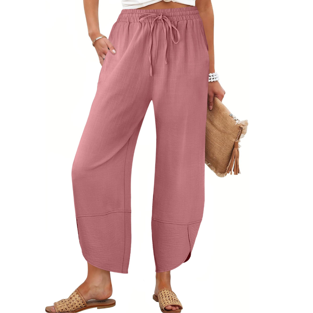 Serena Pantaloni Capri Donna – Modello Wide Leg in Rayon e Lino con Tasche