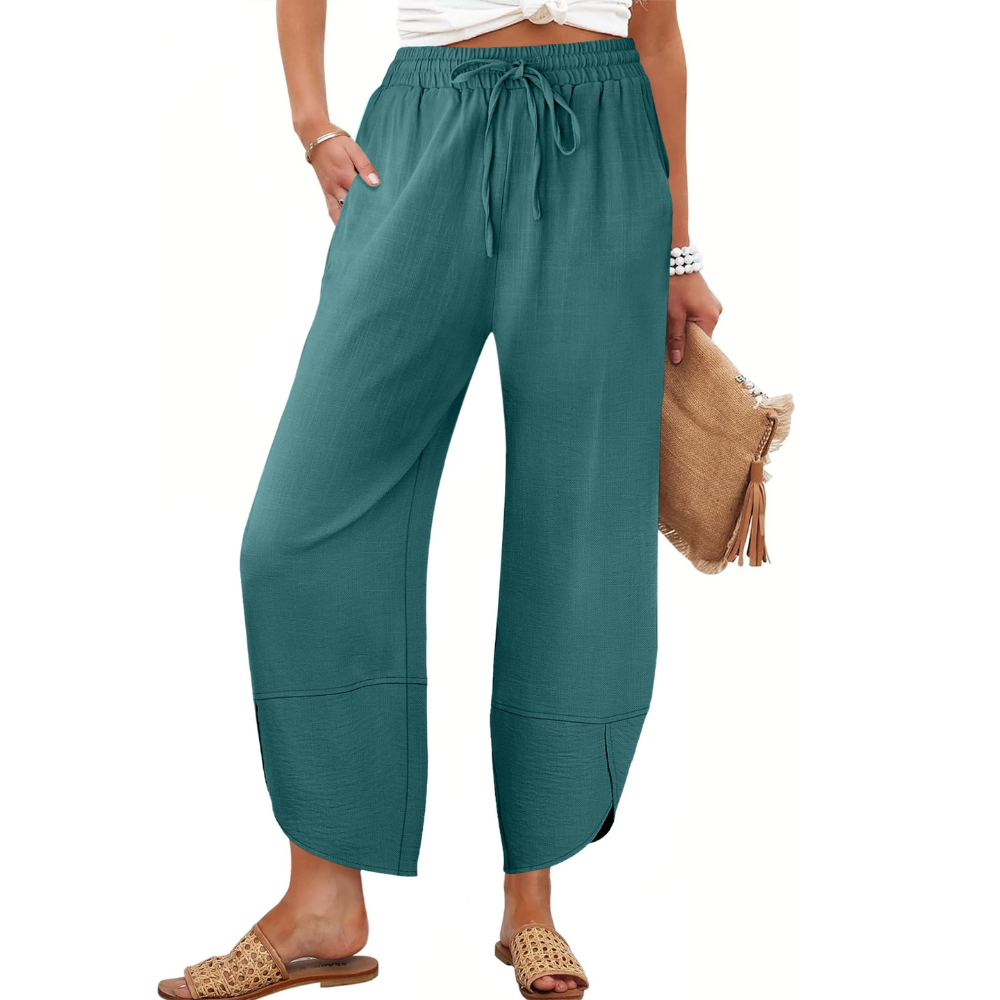 Serena Pantaloni Capri Donna – Modello Wide Leg in Rayon e Lino con Tasche