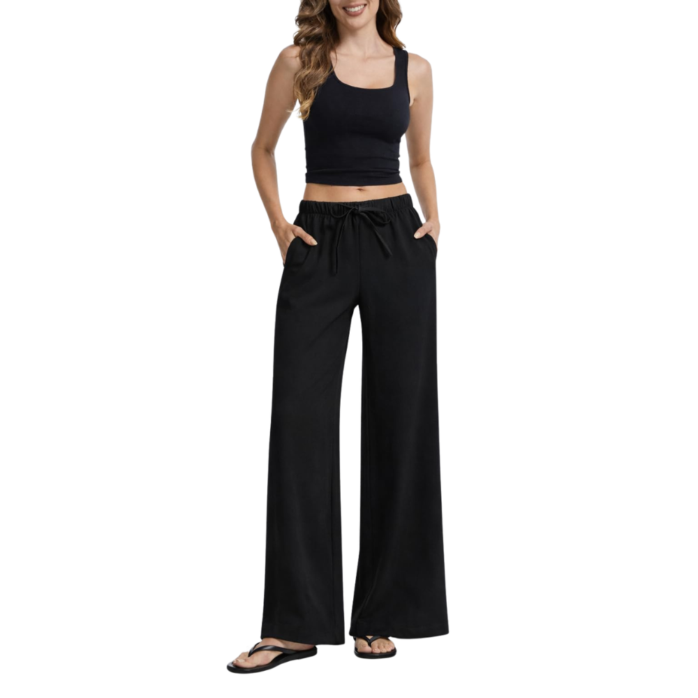Madeline Pantalon Large Femme – Modèle Business Casual Anti-Froissement avec Poches