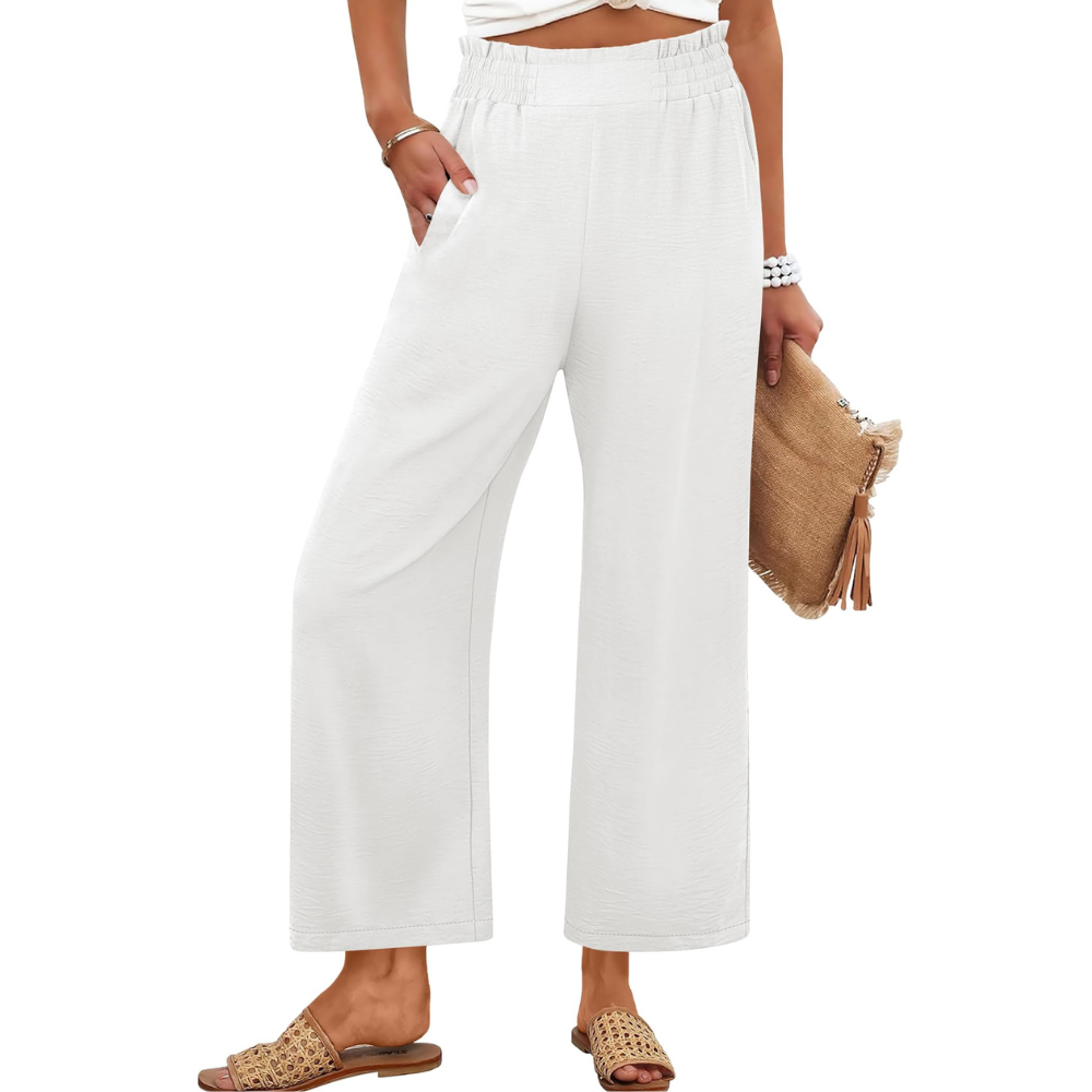 Georgia Pantaloni Palazzo Donna – Modello Cropped a Vita Alta con Tasche