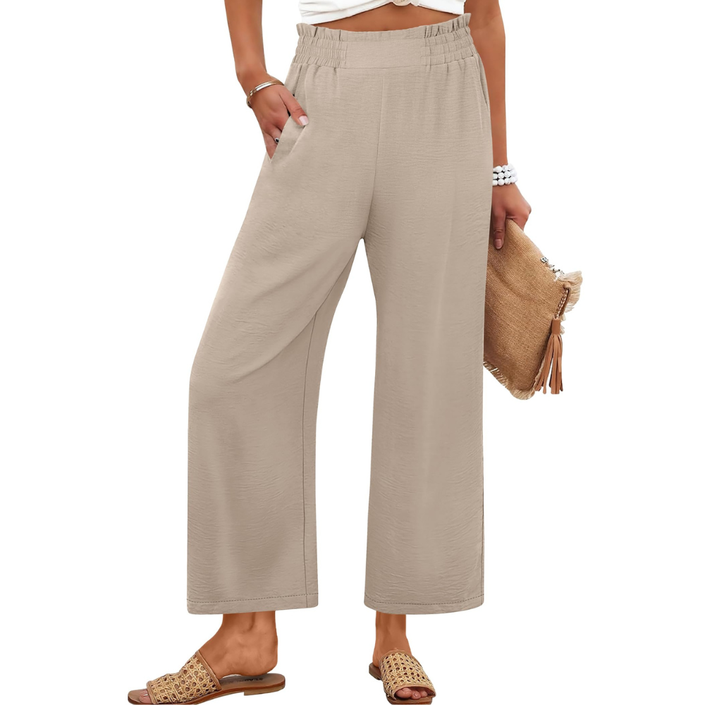 Georgia Pantaloni Palazzo Donna – Modello Cropped a Vita Alta con Tasche