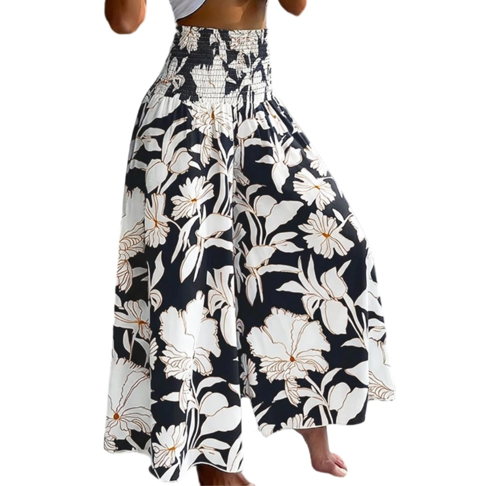 Thea Pantaloni Palazzo Donna – Modello Boho Floreale a Vita Alta