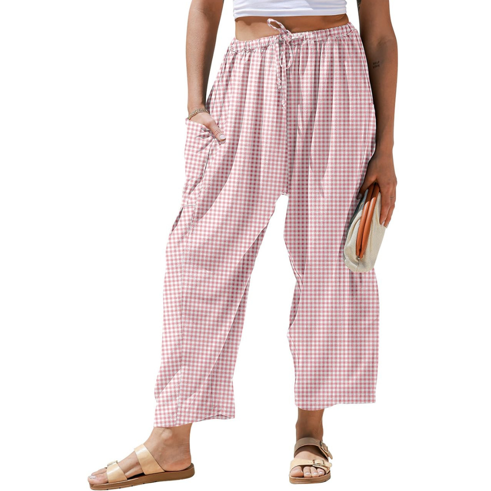 Vivian Pantaloni in Lino Donna – Modello Harem Wide Leg con Coulisse e Tasche