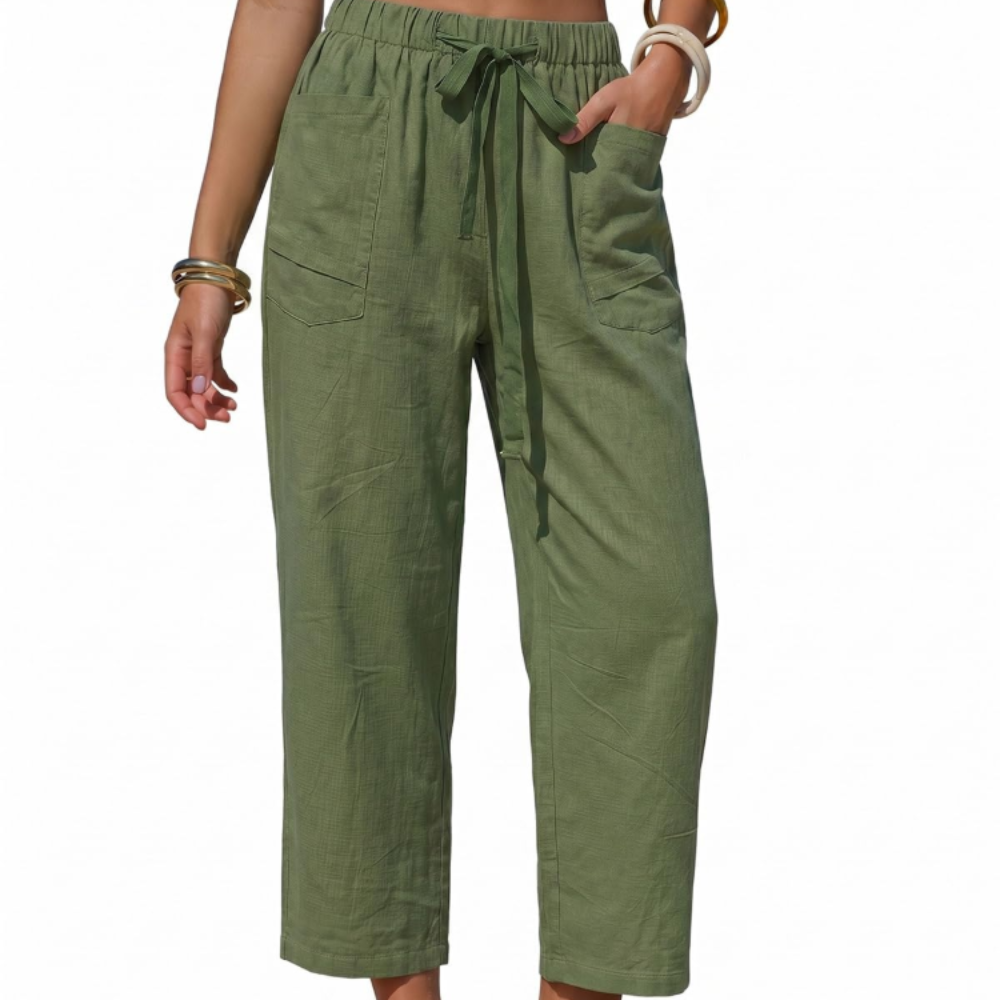 Eleanor Pantaloni Capri Donna – Modello Barrel a Righe con Coulisse e Tasche